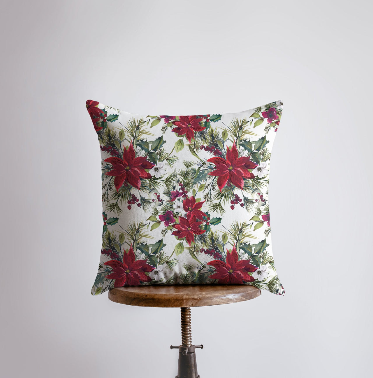 Christmas Poinsettia Repeat Pattern |  Pillow cover | Holiday Decor | - Mercantile Mountain