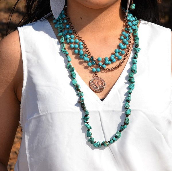 Blue Turquoise Collar Necklace with Indian Coin - Mercantile Mountain