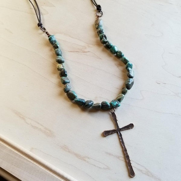 African Turquoise with Large cross Pendant - Mercantile Mountain