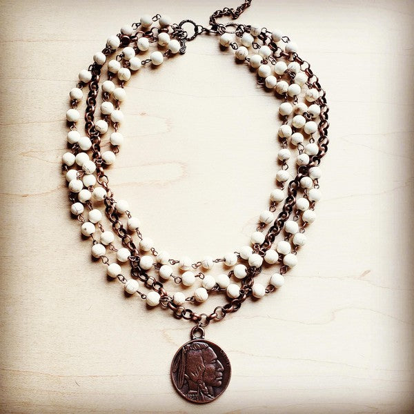 White Turquoise And  Necklace with Copper Coin - Mercantile Mountain