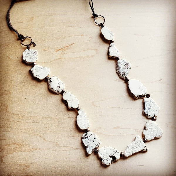 White Turquoise Slab Necklace with Leather Closure - Mercantile Mountain