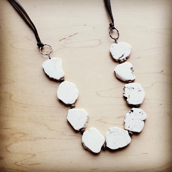 White Turquoise Slab Necklace with Leather Closure - Mercantile Mountain