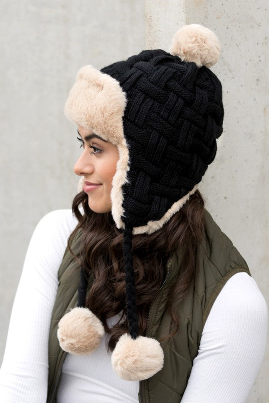 Cable Weave Pom Trapper Hat - Mercantile Mountain