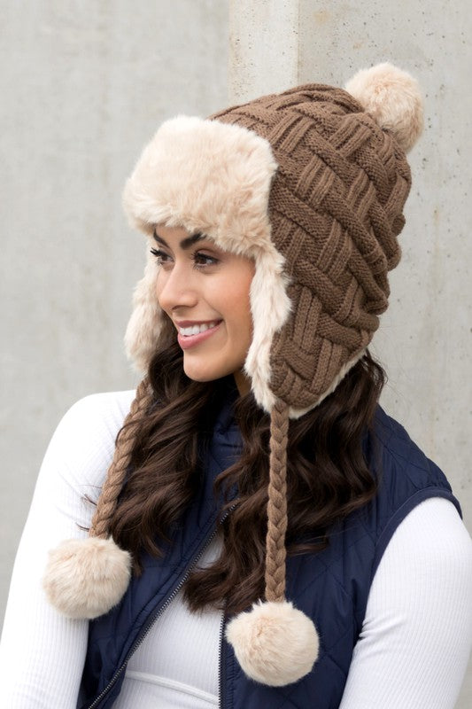 Cable Weave Pom Trapper Hat - Mercantile Mountain