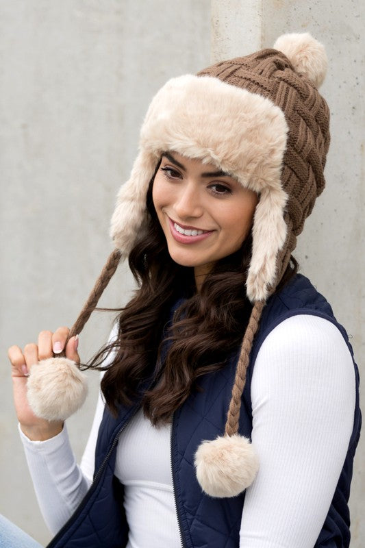 Cable Weave Pom Trapper Hat - Mercantile Mountain