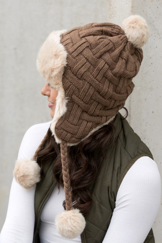 Cable Weave Pom Trapper Hat - Mercantile Mountain