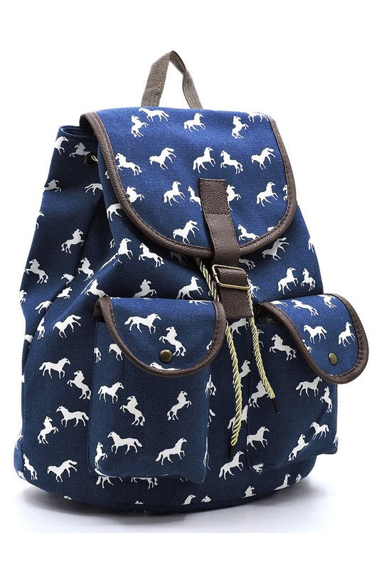 Horse Printed Canvas Backpack - Mercantile Mountain