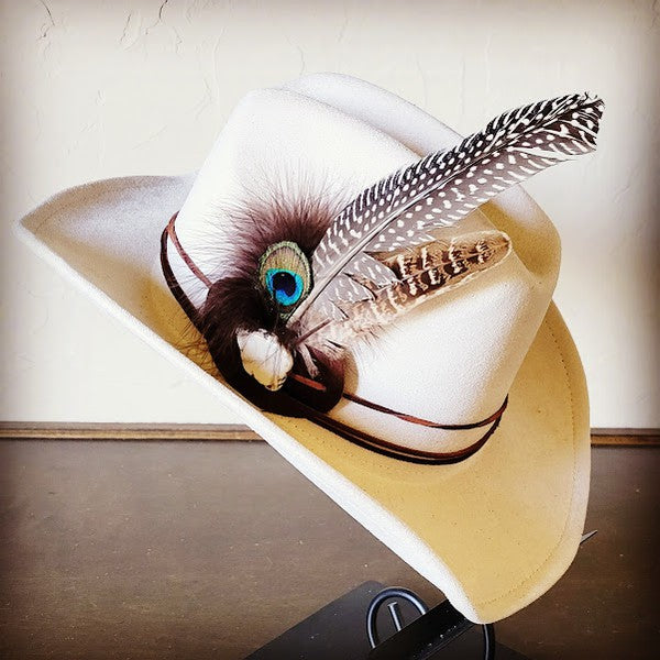 White Turq. Blue Feather Hat Band-Band Only - Mercantile Mountain