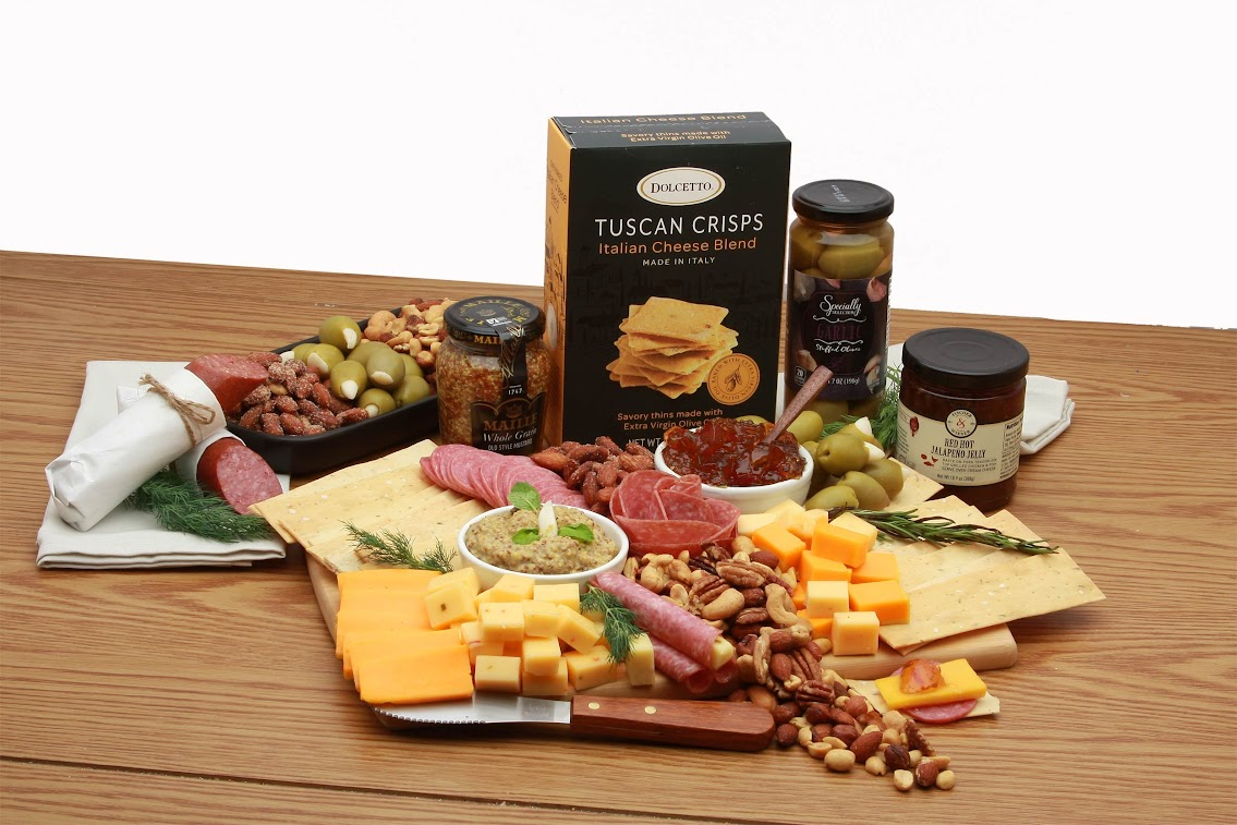 Classic Gourmet Cheese and Snacks Charcuterie Board - meat and cheese gift baskets