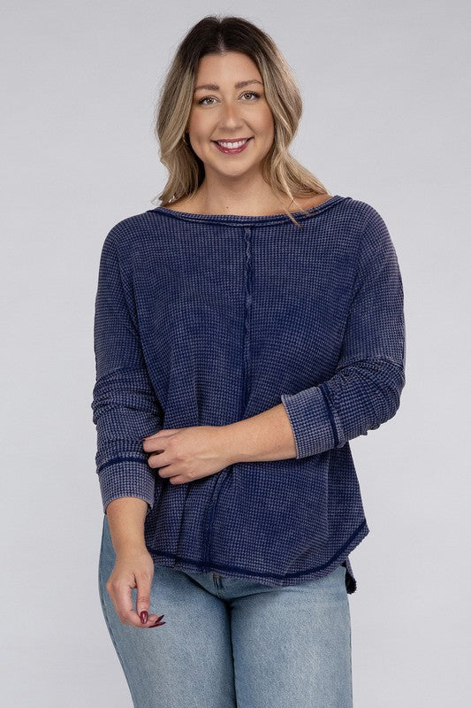 Plus Washed Baby Waffle Oversized Long Sleeve Top - Mercantile Mountain