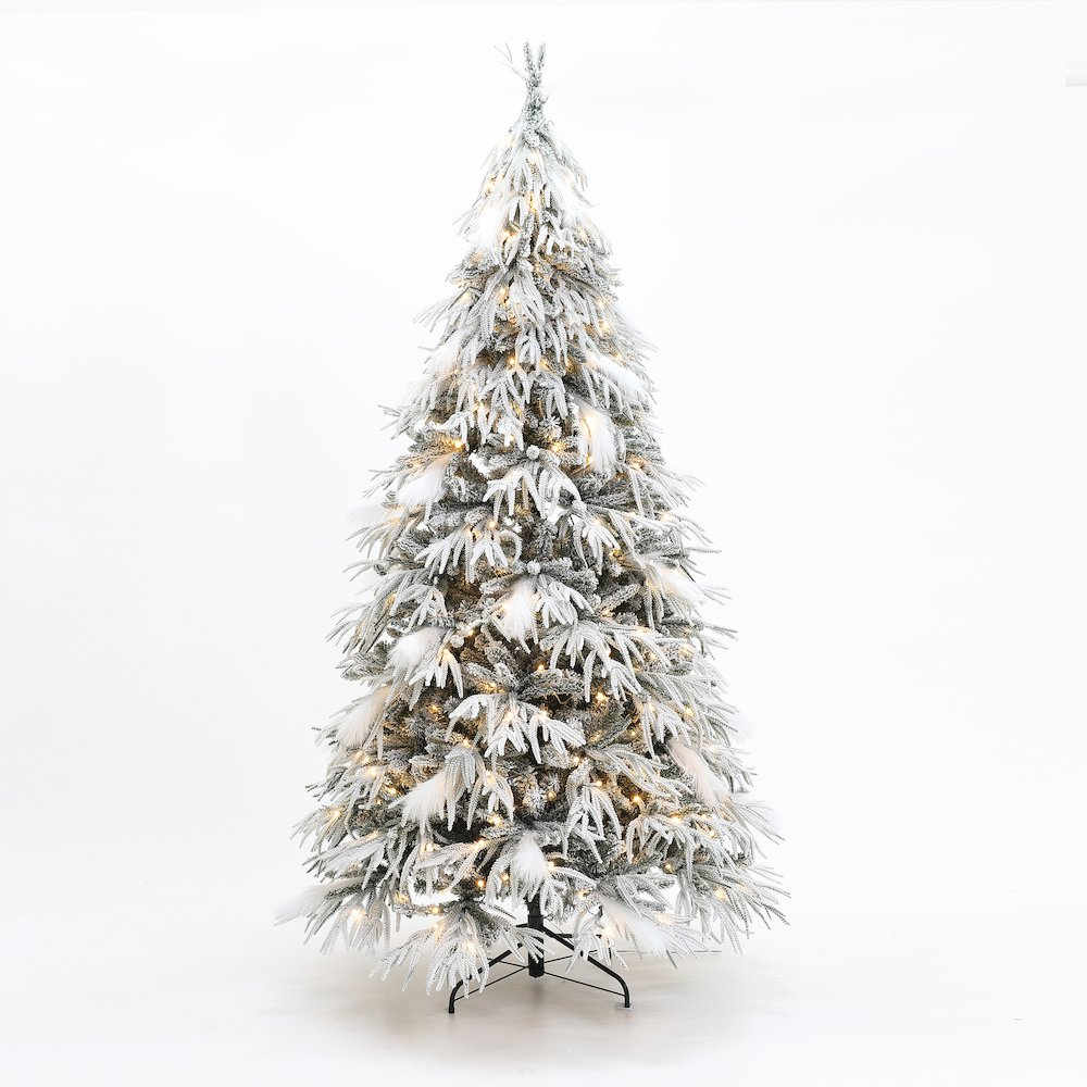 LuxenHome 7.5Ft Pre-Lit Flocked Slender Artificial Christmas Tree