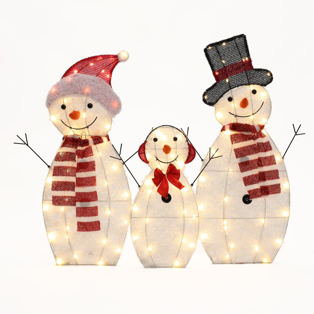 LuxenHome Snowman Family Trio Indoor and Outdoor Holiday Decoration with Lights