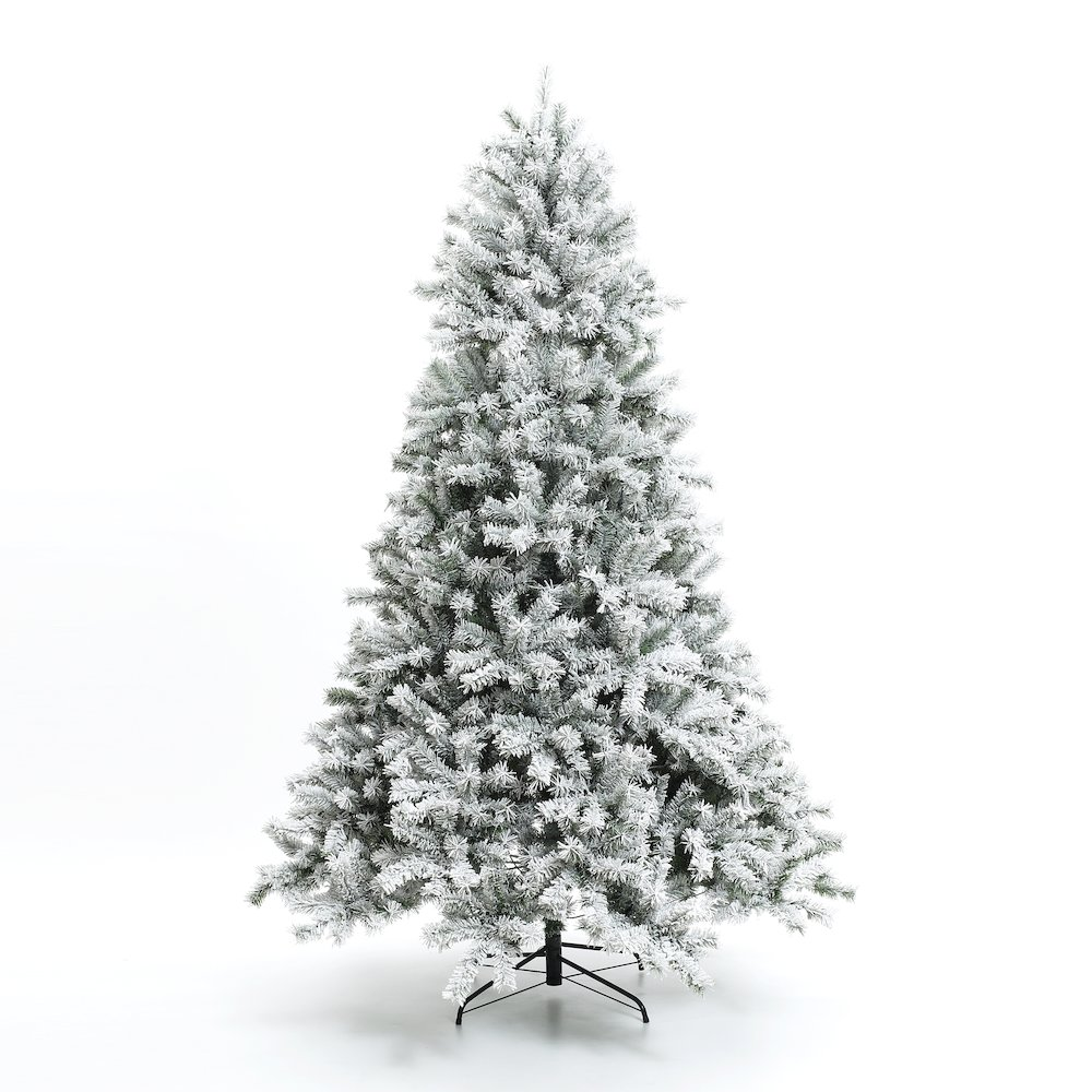 LuxenHome 7.5Ft Pre-Lit Snow Flocked Full Fir Artificial Christmas Tree