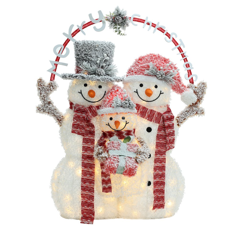 Merry Christmas Snowman Trio Holiday Decoration with Battery-Operated Lights