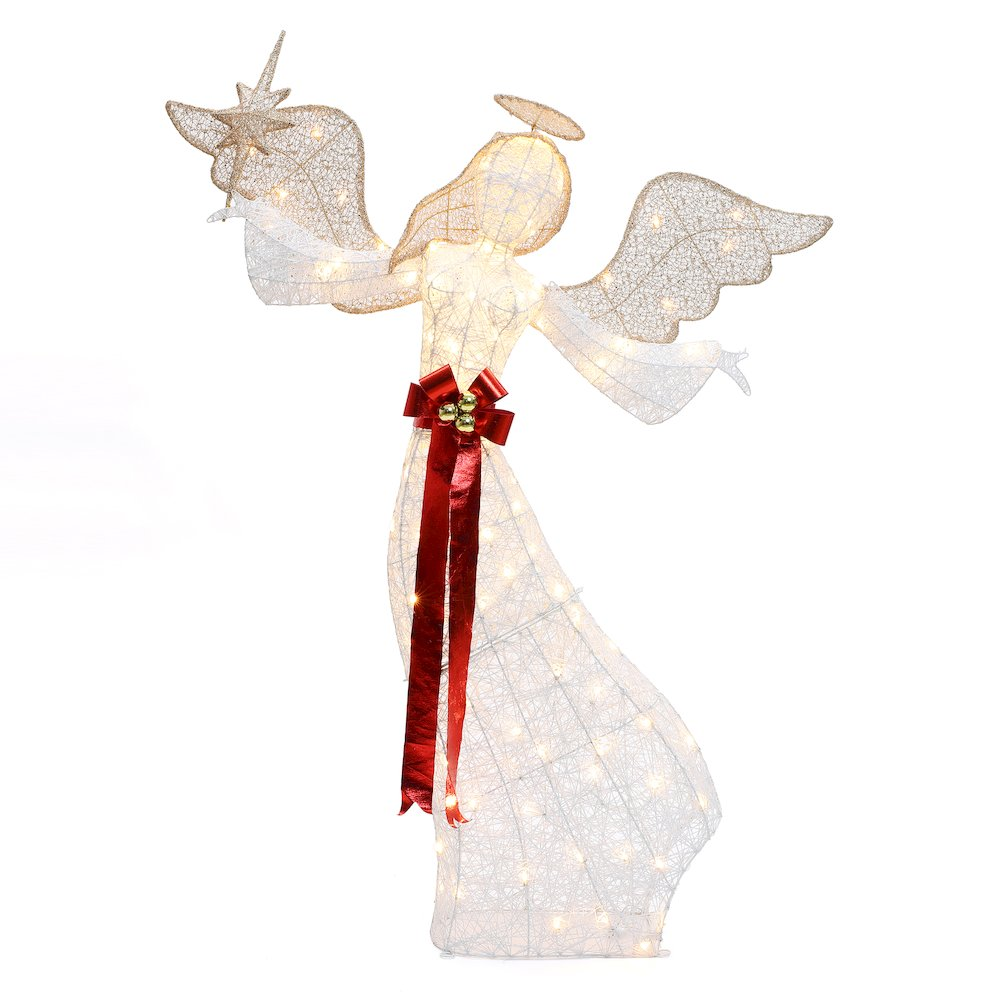 LuxenHome 5.7Ft 3D Christmas Angel with Star Holiday Decorations with Lights