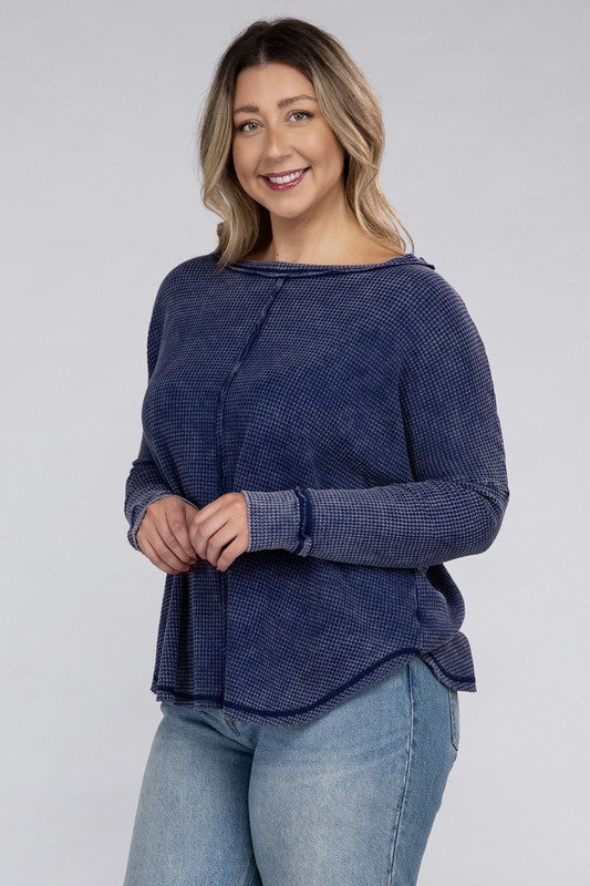 Plus Washed Baby Waffle Oversized Long Sleeve Top - Mercantile Mountain