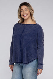 Plus Washed Baby Waffle Oversized Long Sleeve Top - Mercantile Mountain