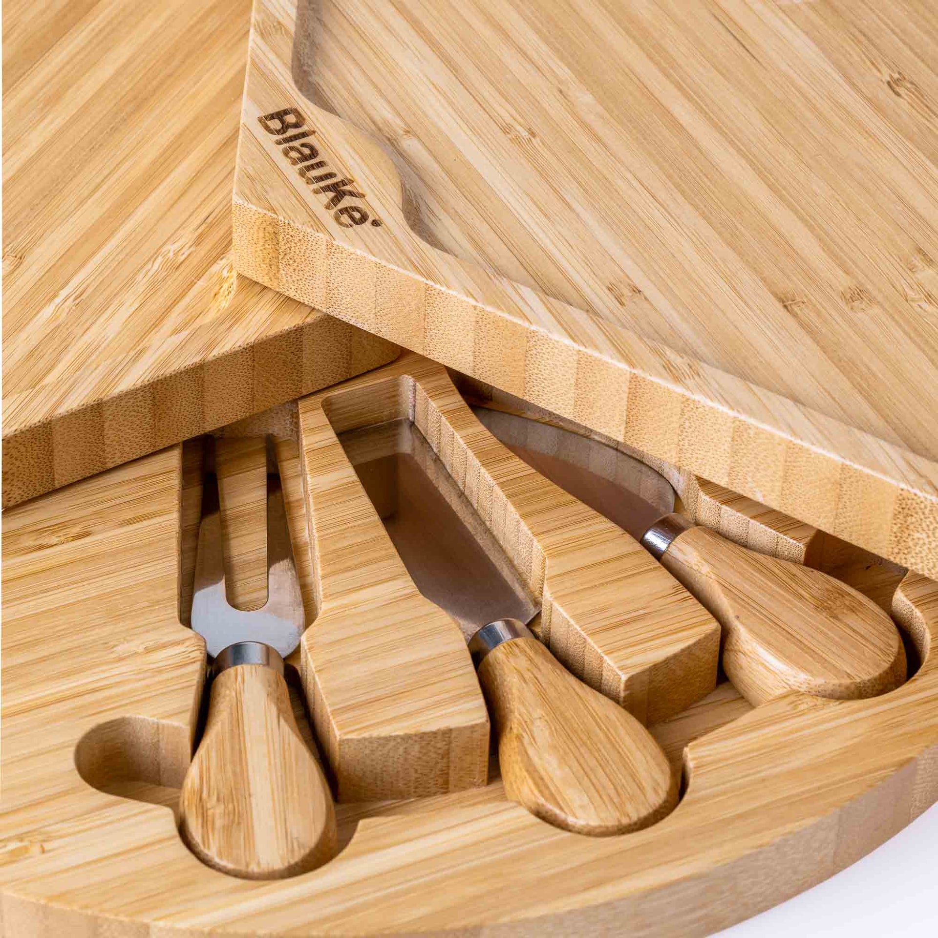 Bamboo Cheese Board and Knife Set - 14 Inch Swiveling Charcuterie - Mercantile Mountain