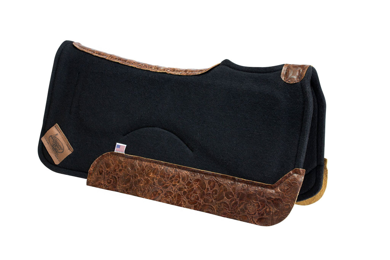 Contour Classic Saddle Pad- Black with Vintage Floral Wear Leather