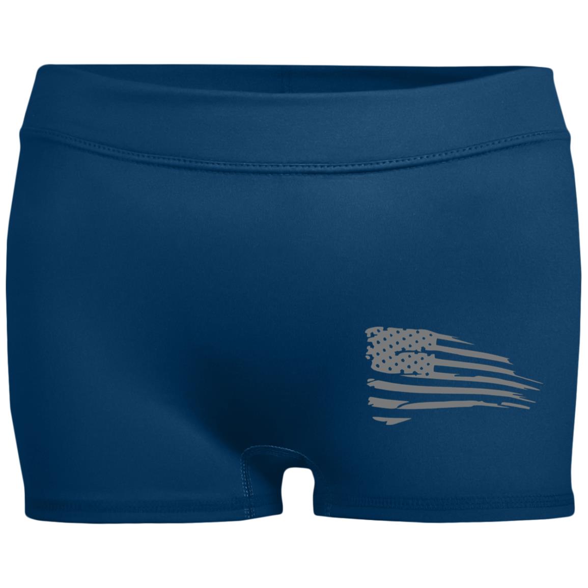 Distressed Flag Ladies' Fitted Moisture-Wicking 2.5 inch Inseam Shorts