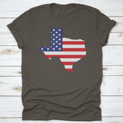 American Flag Within The Texas State Shape Map State Word Cloud - Mercantile Mountain