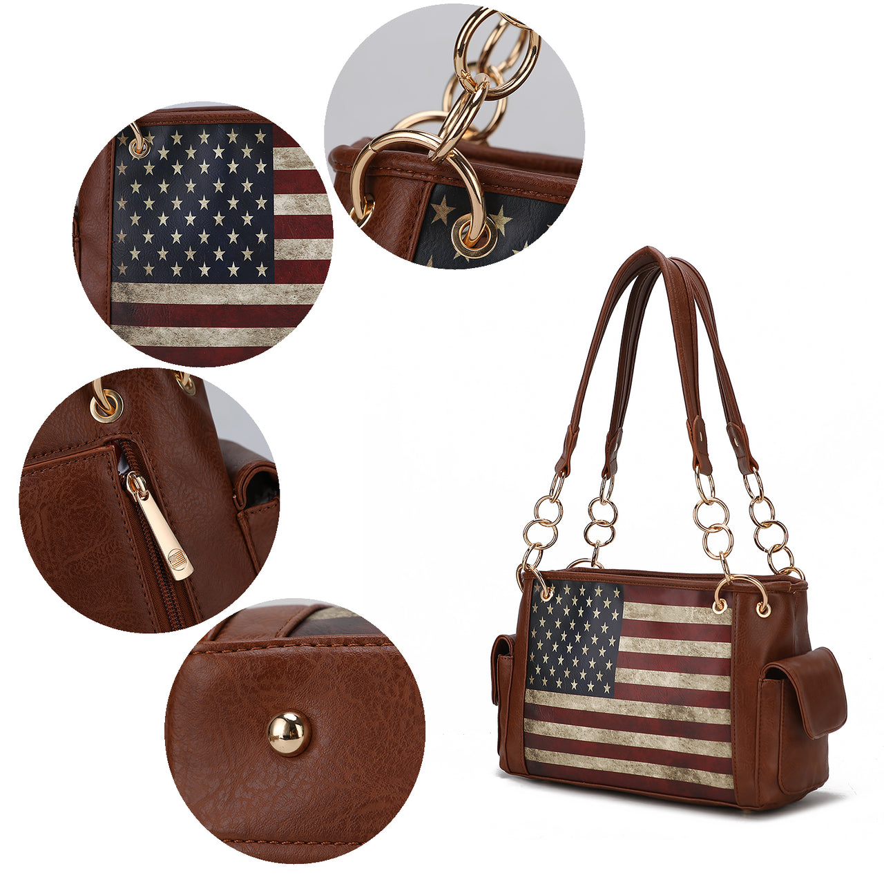 Alaina Vegan Leather Women’s Flag Shoulder Bag