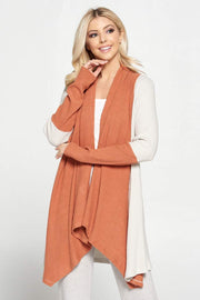 Open Front Draped Cardigan with Color Block Sleeve Detail - Mercantile Mountain