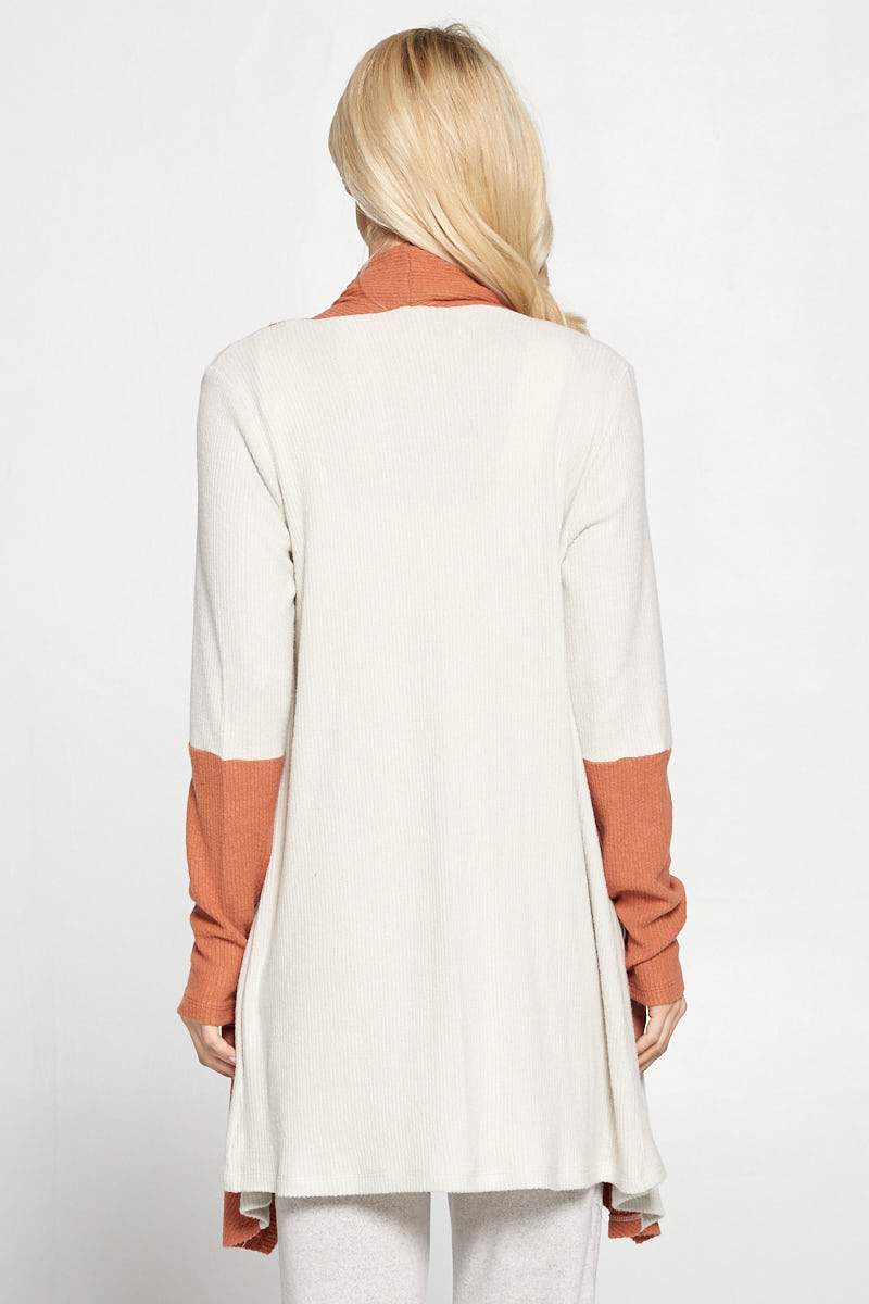 Open Front Draped Cardigan with Color Block Sleeve Detail - Mercantile Mountain
