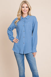 Textured Cotton Raw Edge Gauze Blouse Tops Shirts - Mercantile Mountain