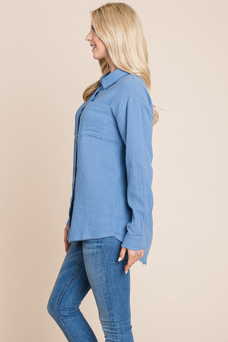 Textured Cotton Raw Edge Gauze Blouse Tops Shirts - Mercantile Mountain