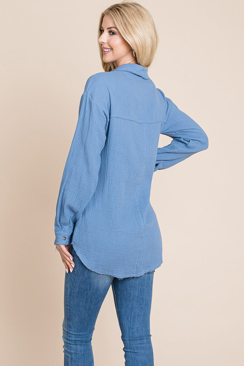 Textured Cotton Raw Edge Gauze Blouse Tops Shirts - Mercantile Mountain