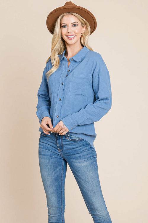 Textured Cotton Raw Edge Gauze Blouse Tops Shirts - Mercantile Mountain