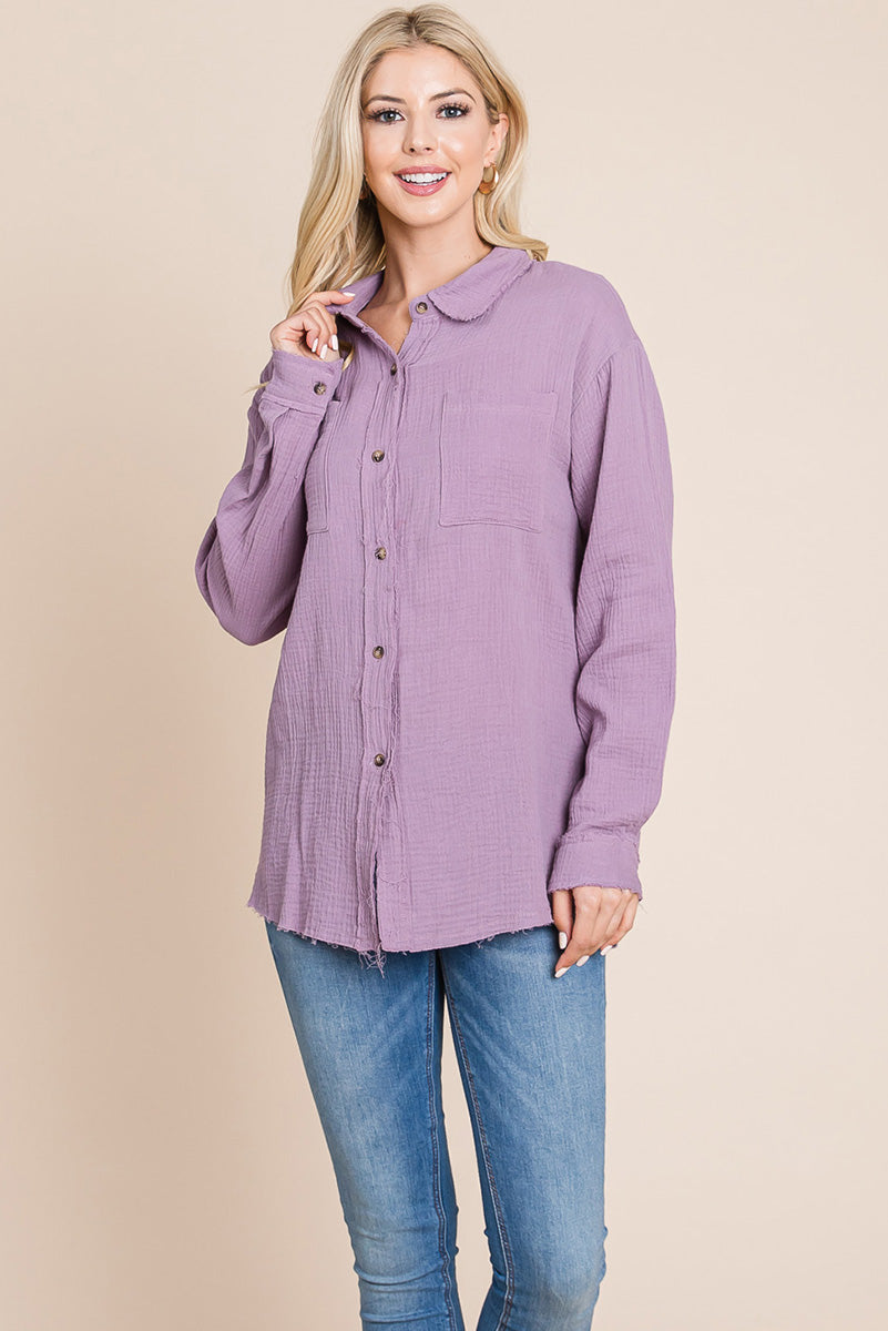 Textured Cotton Raw Edge Gauze Blouse Tops Shirts - Mercantile Mountain