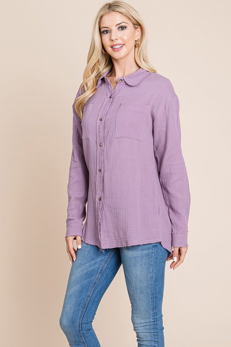 Textured Cotton Raw Edge Gauze Blouse Tops Shirts - Mercantile Mountain