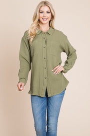 Textured Cotton Raw Edge Gauze Blouse Tops Shirts - Mercantile Mountain