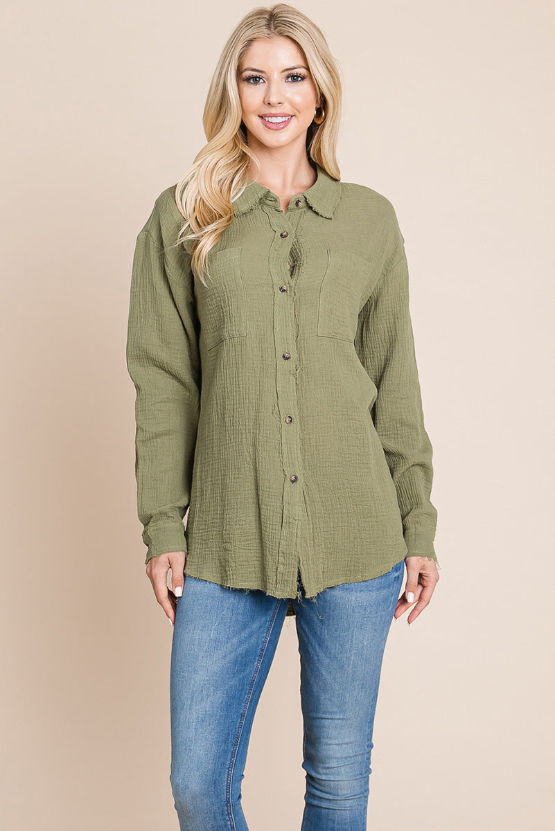 Textured Cotton Raw Edge Gauze Blouse Tops Shirts - Mercantile Mountain