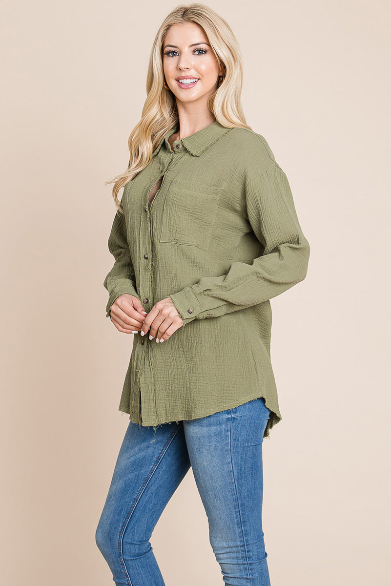 Textured Cotton Raw Edge Gauze Blouse Tops Shirts - Mercantile Mountain