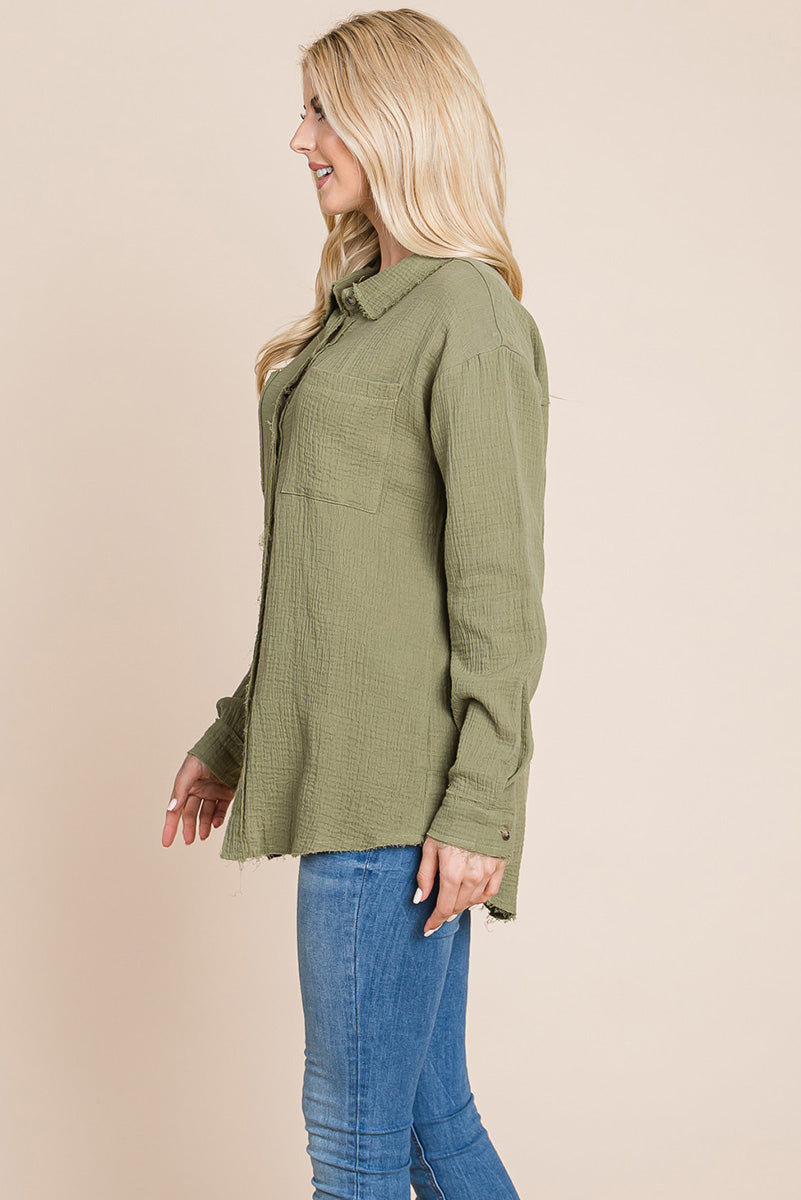 Textured Cotton Raw Edge Gauze Blouse Tops Shirts - Mercantile Mountain