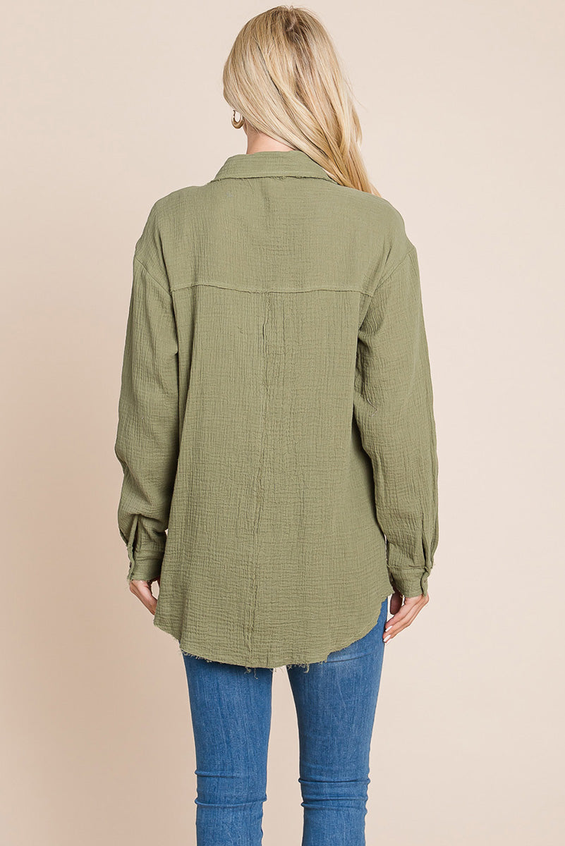 Textured Cotton Raw Edge Gauze Blouse Tops Shirts - Mercantile Mountain