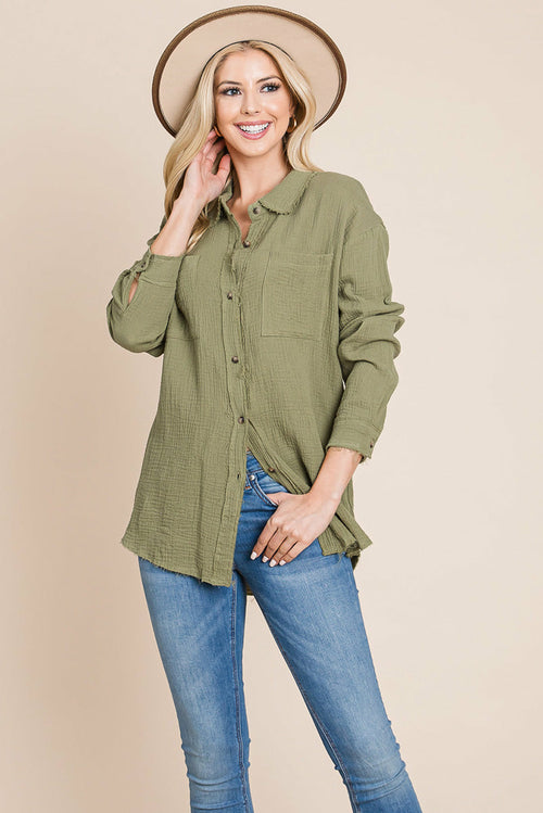 Textured Cotton Raw Edge Gauze Blouse Tops Shirts - Mercantile Mountain