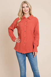 Textured Cotton Raw Edge Gauze Blouse Tops Shirts - Mercantile Mountain