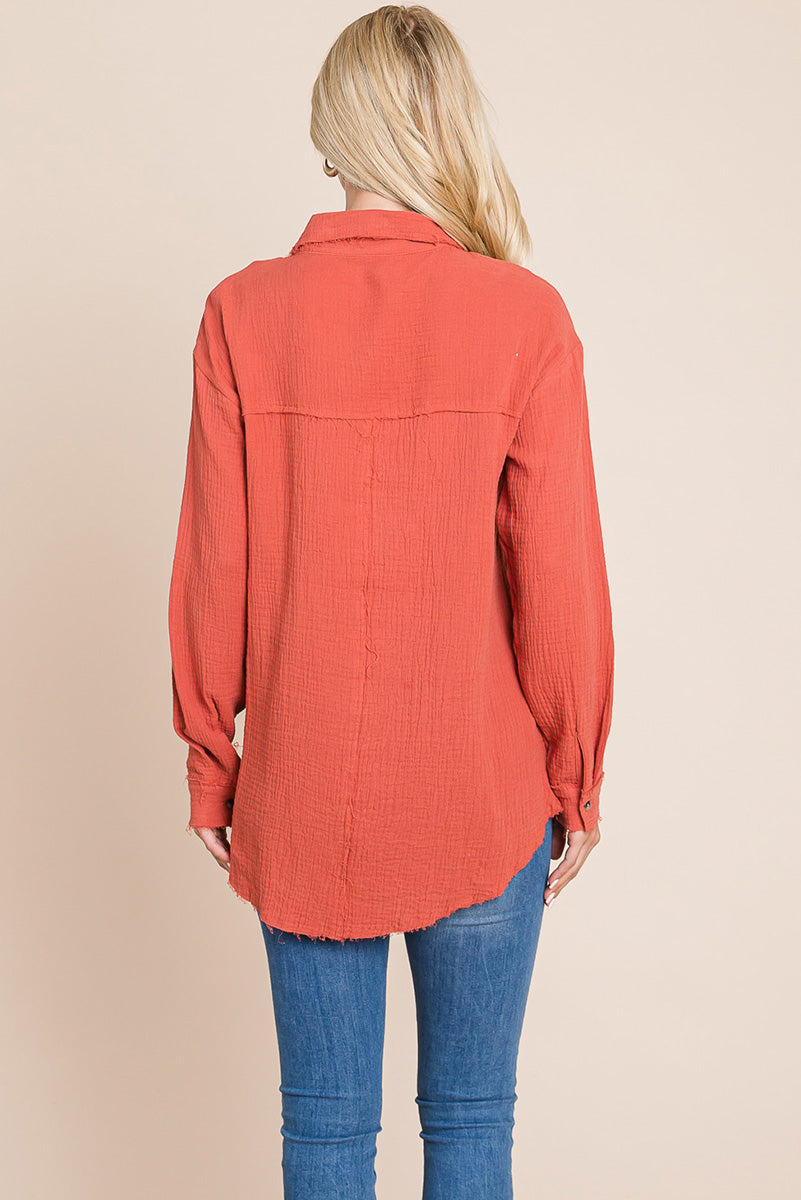 Textured Cotton Raw Edge Gauze Blouse Tops Shirts - Mercantile Mountain