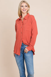 Textured Cotton Raw Edge Gauze Blouse Tops Shirts - Mercantile Mountain