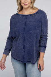 Plus Washed Baby Waffle Oversized Long Sleeve Top - Mercantile Mountain