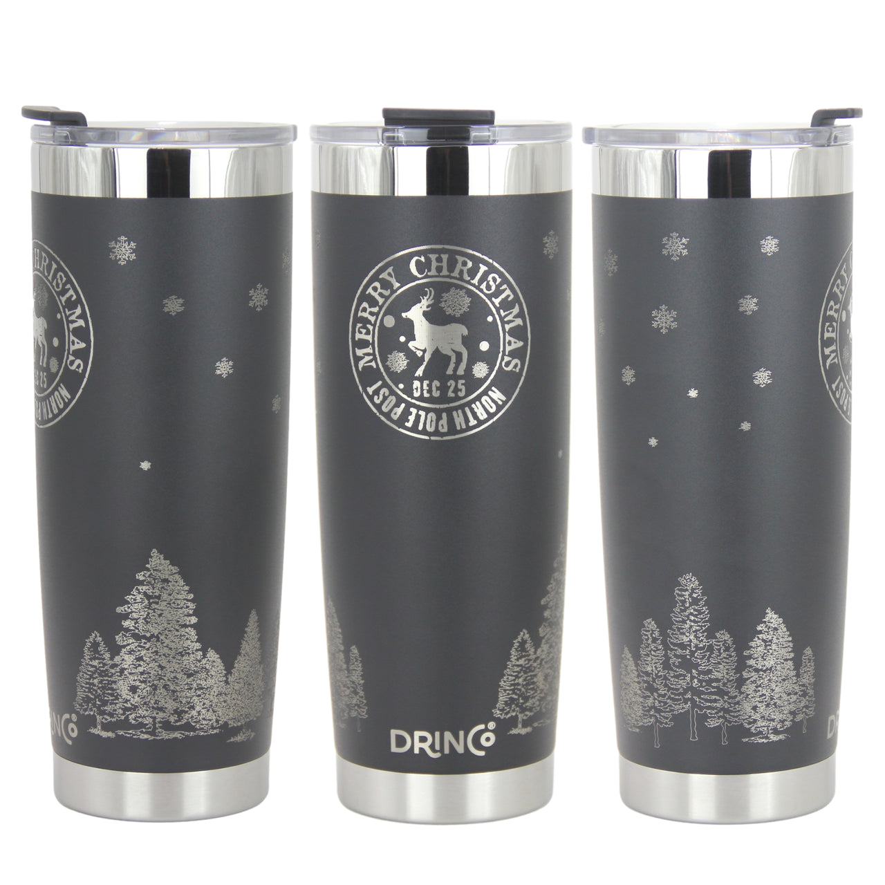 DRINCO® 20oz Insulated Tumbler Spill Proof Lid 2 Straws-Black-Xmas - Mercantile Mountain