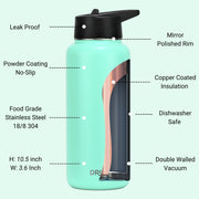 DRINCO® 32oz Stainless Steel Water Bottle (3 lids) - Teal - Mercantile Mountain