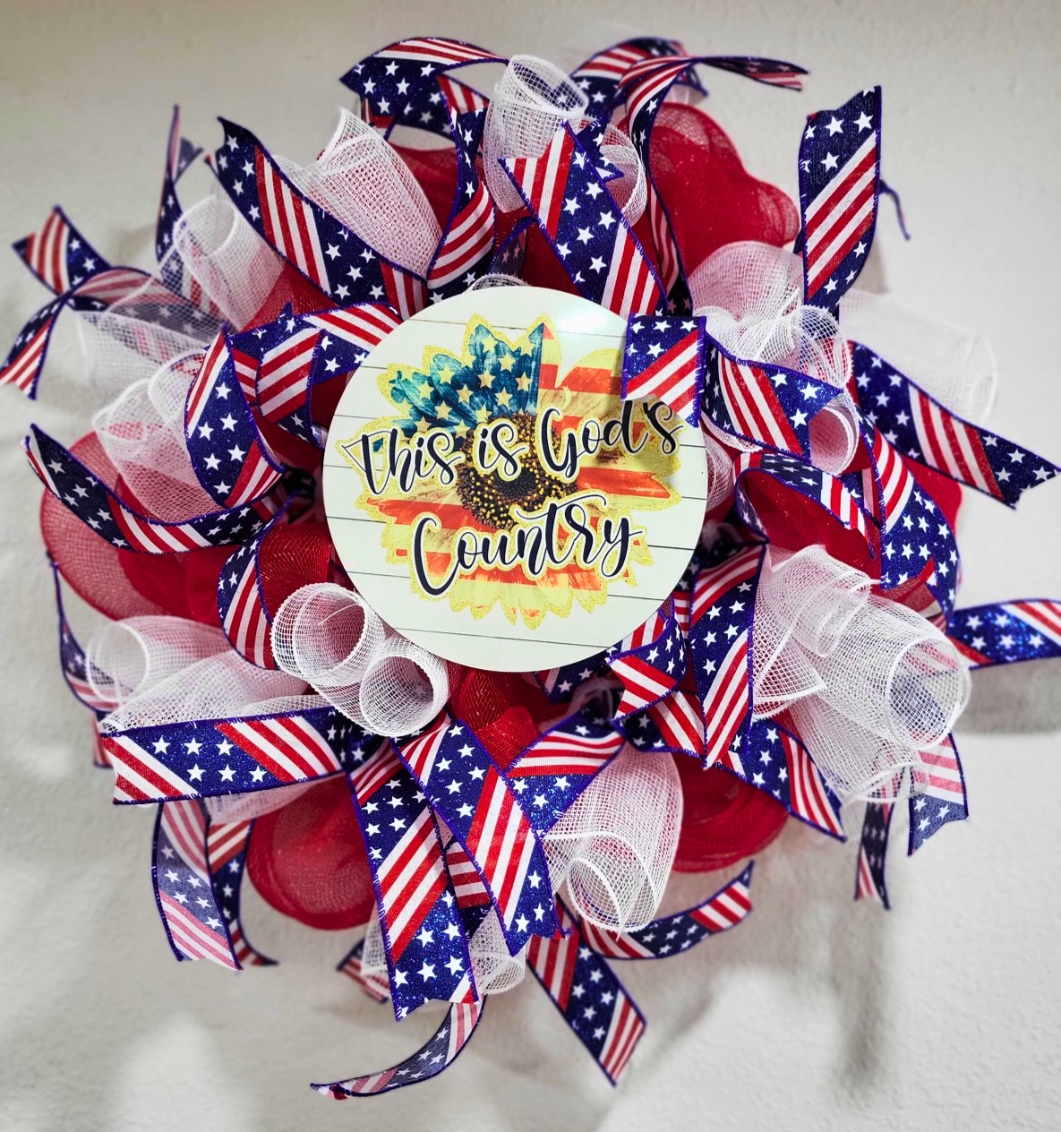 This is God's Country Patriotic Deco Mesh Wreath - Mercantile Mountain