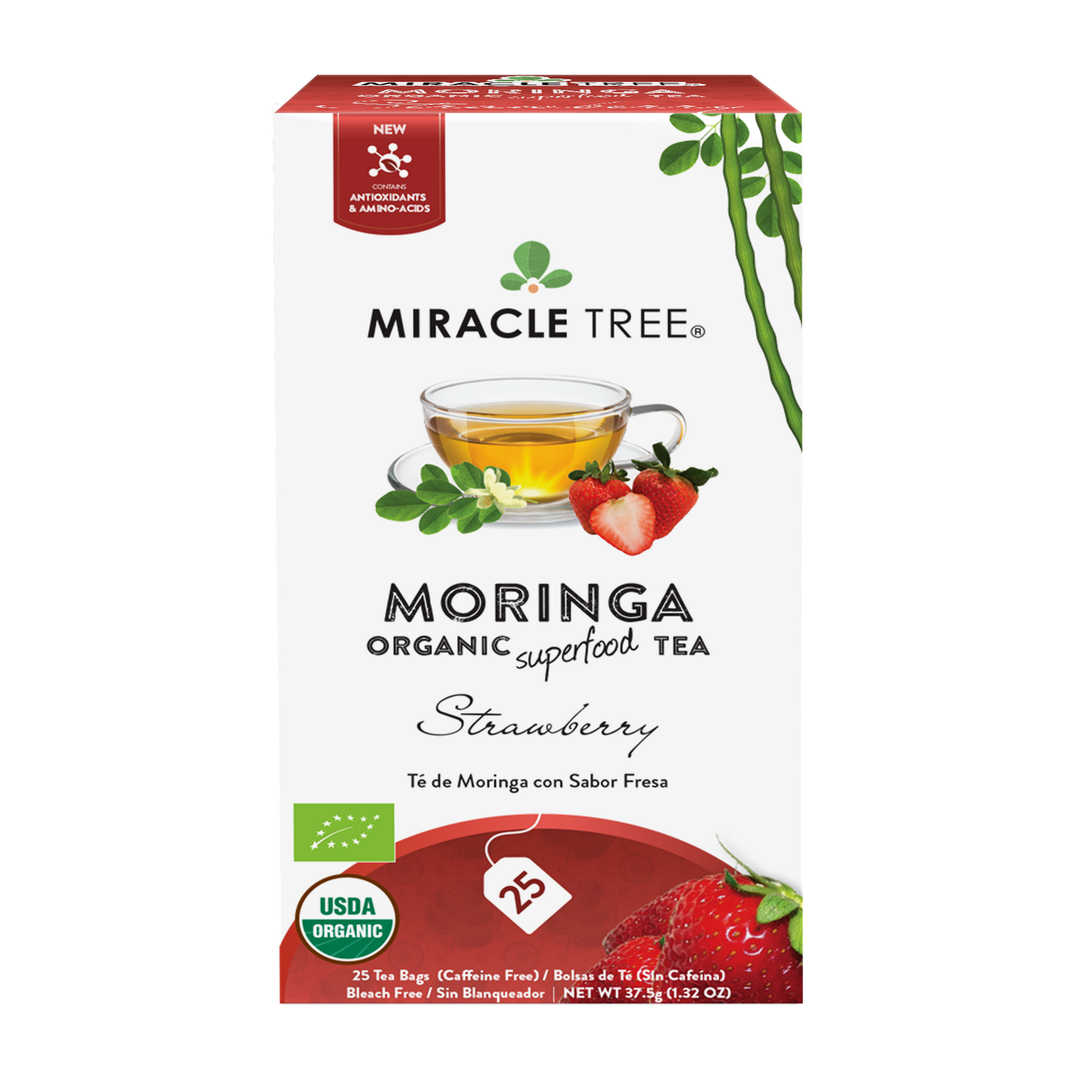 Miracle Tree's Organic Moringa Tea, Strawberry - Mercantile Mountain