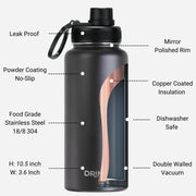 DRINCO® 32oz Stainless Steel Water Bottle - USA Flag-Black - Mercantile Mountain