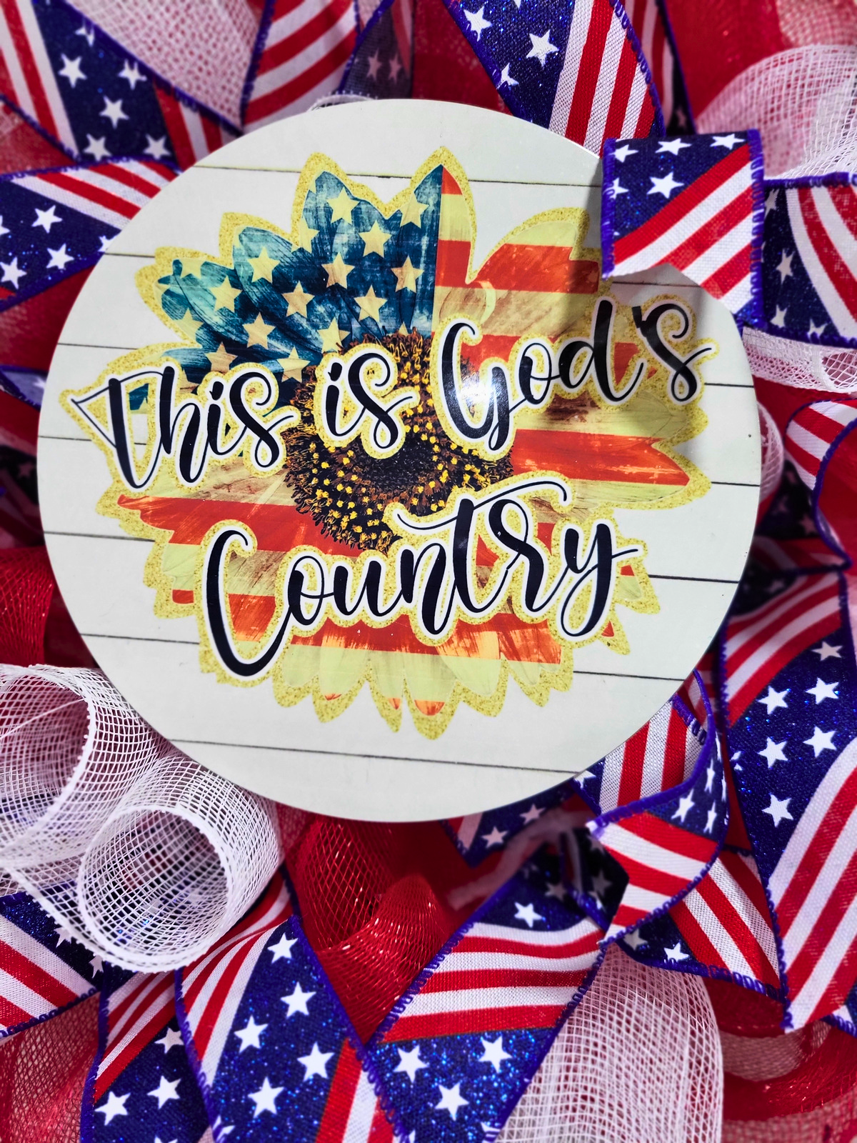 This is God's Country Patriotic Deco Mesh Wreath - Mercantile Mountain